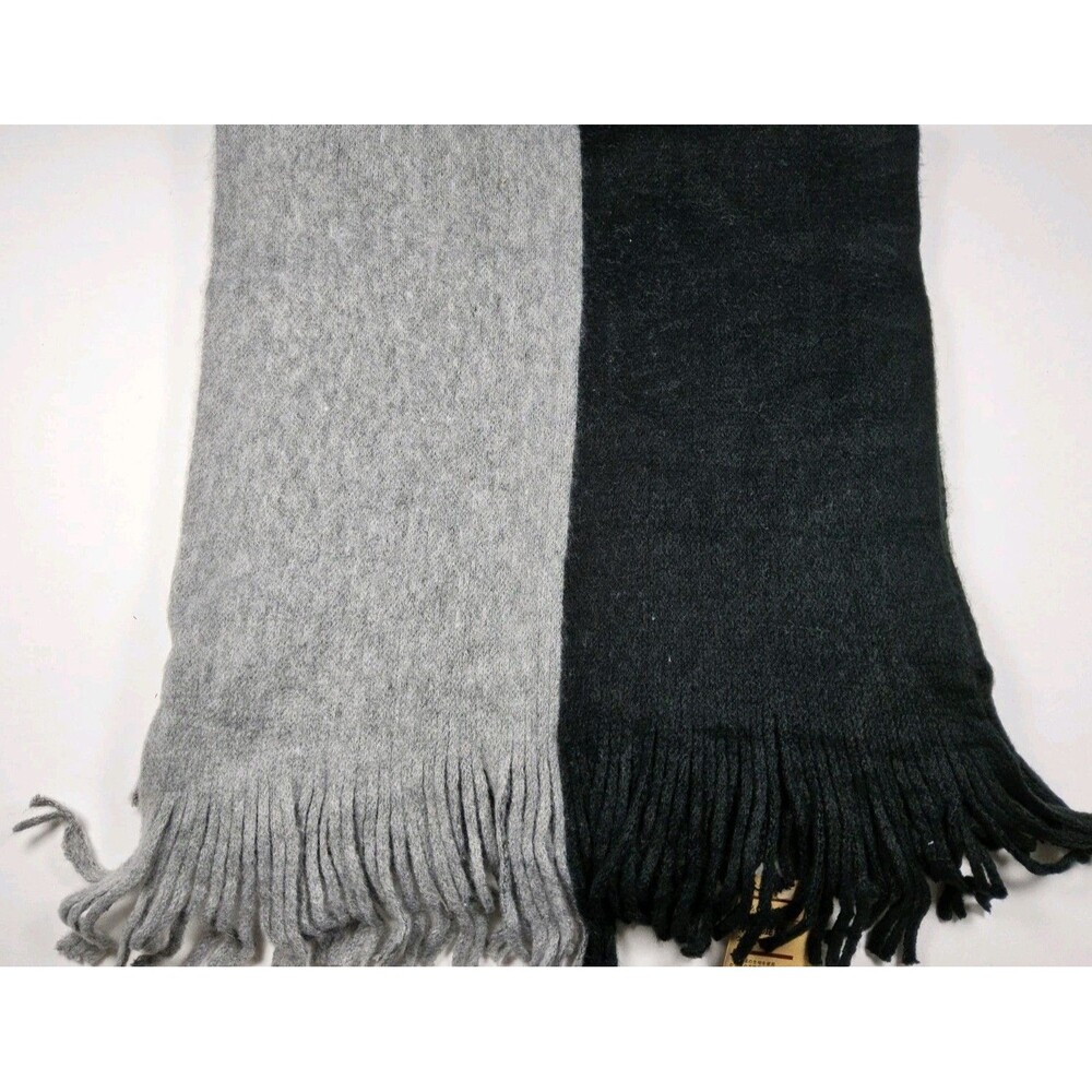 MUJI Wool Blend Two Tone Large Fringe Scarf 68x16